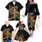 Australia Kangaroo Mascot Darts Family Matching Off The Shoulder Long Sleeve Dress and Hawaiian Shirt Black Edition