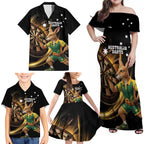 Australia Kangaroo Mascot Darts Family Matching Off Shoulder Maxi Dress and Hawaiian Shirt Black Edition
