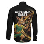 Australia Kangaroo Mascot Darts Family Matching Off Shoulder Maxi Dress and Hawaiian Shirt Black Edition