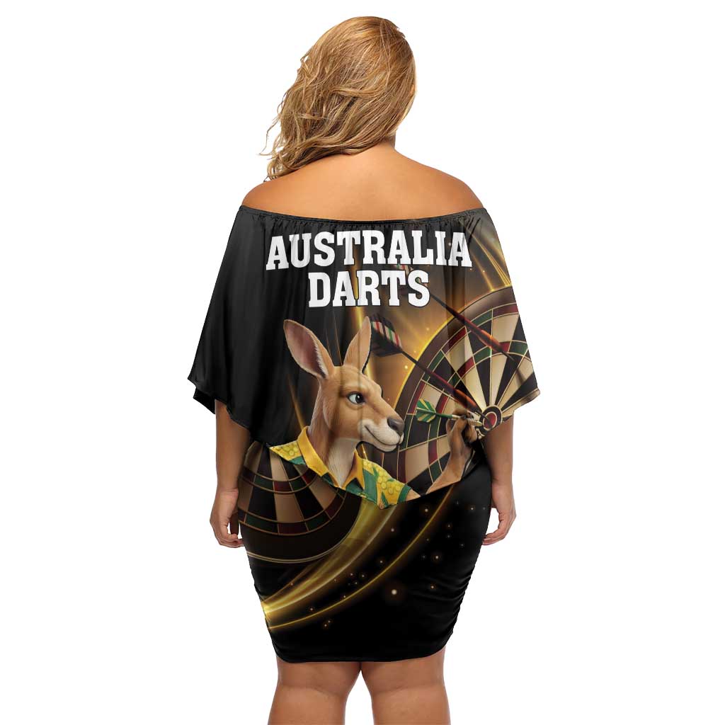 Australia Kangaroo Mascot Darts Family Matching Off Shoulder Short Dress and Hawaiian Shirt Black Edition