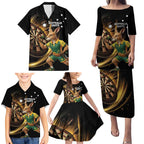 Australia Kangaroo Mascot Darts Family Matching Puletasi and Hawaiian Shirt Black Edition