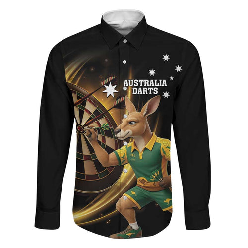 Australia Kangaroo Mascot Darts Family Matching Puletasi and Hawaiian Shirt Black Edition