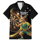 Australia Kangaroo Mascot Darts Family Matching Short Sleeve Bodycon Dress and Hawaiian Shirt Black Edition