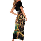 Australia Kangaroo Mascot Darts Family Matching Short Sleeve Bodycon Dress and Hawaiian Shirt Black Edition