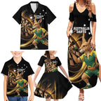 Australia Kangaroo Mascot Darts Family Matching Summer Maxi Dress and Hawaiian Shirt Black Edition