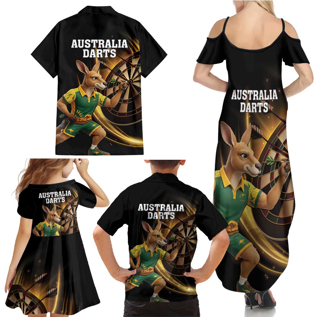 Australia Kangaroo Mascot Darts Family Matching Summer Maxi Dress and Hawaiian Shirt Black Edition