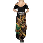 Australia Kangaroo Mascot Darts Family Matching Summer Maxi Dress and Hawaiian Shirt Black Edition