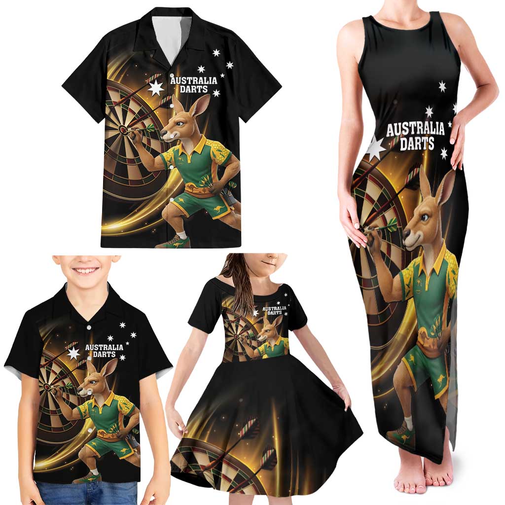Australia Kangaroo Mascot Darts Family Matching Tank Maxi Dress and Hawaiian Shirt Black Edition