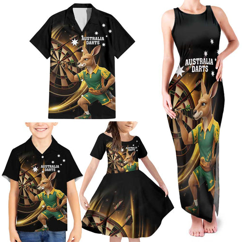 Australia Kangaroo Mascot Darts Family Matching Tank Maxi Dress and Hawaiian Shirt Black Edition