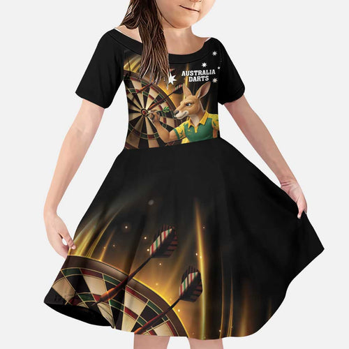 Australia Kangaroo Mascot Darts Family Matching Tank Maxi Dress and Hawaiian Shirt Black Edition