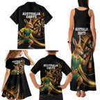 Australia Kangaroo Mascot Darts Family Matching Tank Maxi Dress and Hawaiian Shirt Black Edition