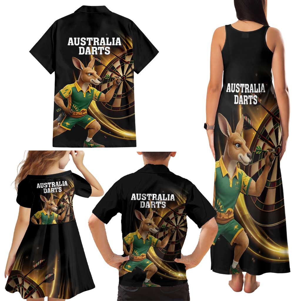 Australia Kangaroo Mascot Darts Family Matching Tank Maxi Dress and Hawaiian Shirt Black Edition
