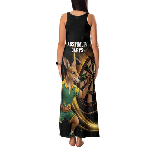 Australia Kangaroo Mascot Darts Family Matching Tank Maxi Dress and Hawaiian Shirt Black Edition