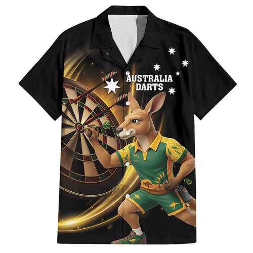 Australia Kangaroo Mascot Darts Hawaiian Shirt Black Edition