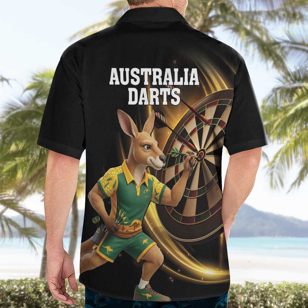 Australia Kangaroo Mascot Darts Hawaiian Shirt Black Edition