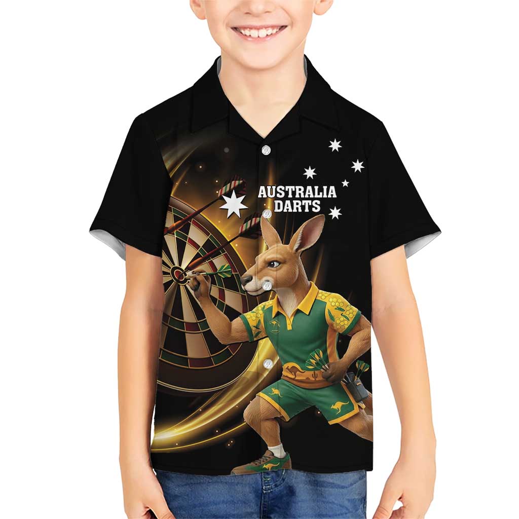 Australia Kangaroo Mascot Darts Kid Hawaiian Shirt Black Edition