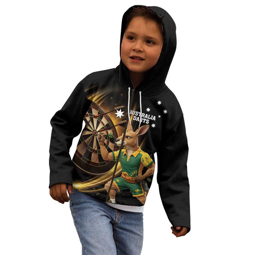 Australia Kangaroo Mascot Darts Kid Hoodie Black Edition