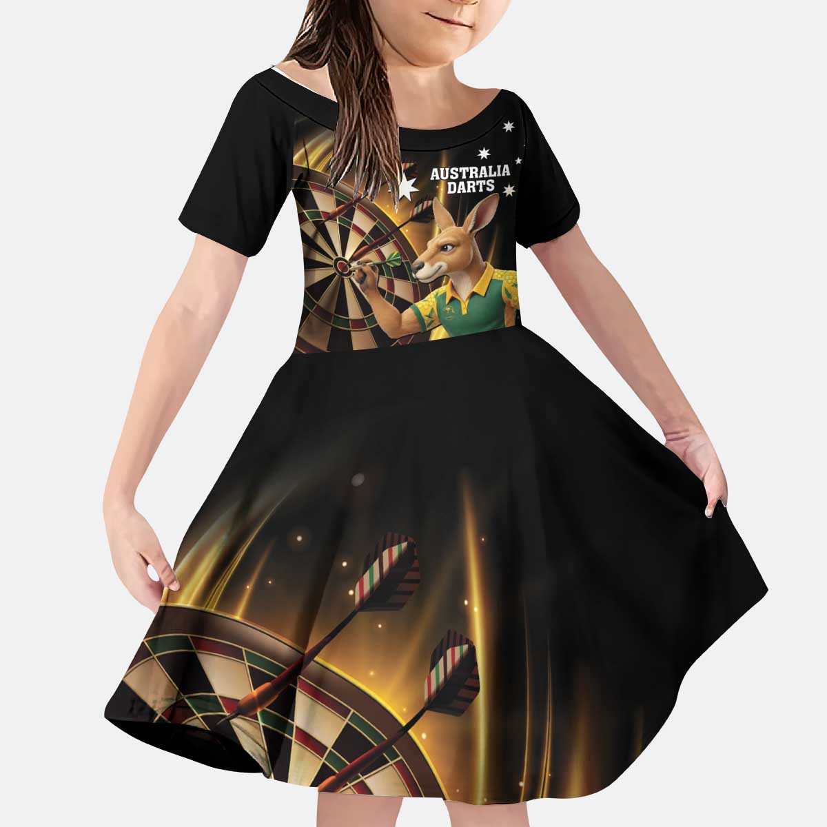 Australia Kangaroo Mascot Darts Kid Short Sleeve Dress Black Edition
