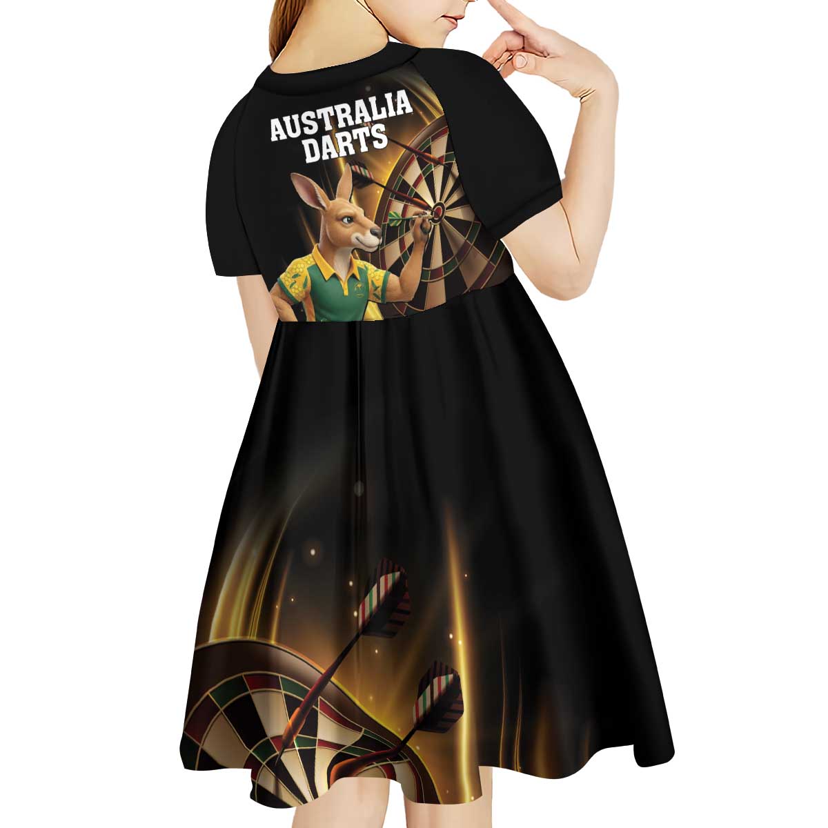 Australia Kangaroo Mascot Darts Kid Short Sleeve Dress Black Edition