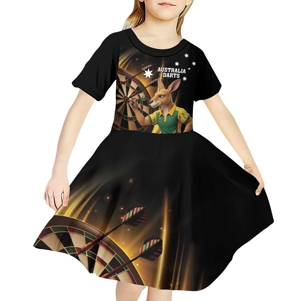 Australia Kangaroo Mascot Darts Kid Short Sleeve Dress Black Edition