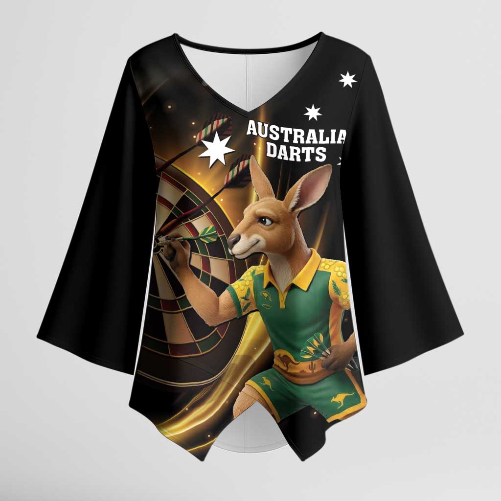 Australia Kangaroo Mascot Darts Kimono Sleeve Blouse Black Edition