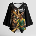 Australia Kangaroo Mascot Darts Kimono Sleeve Blouse Black Edition