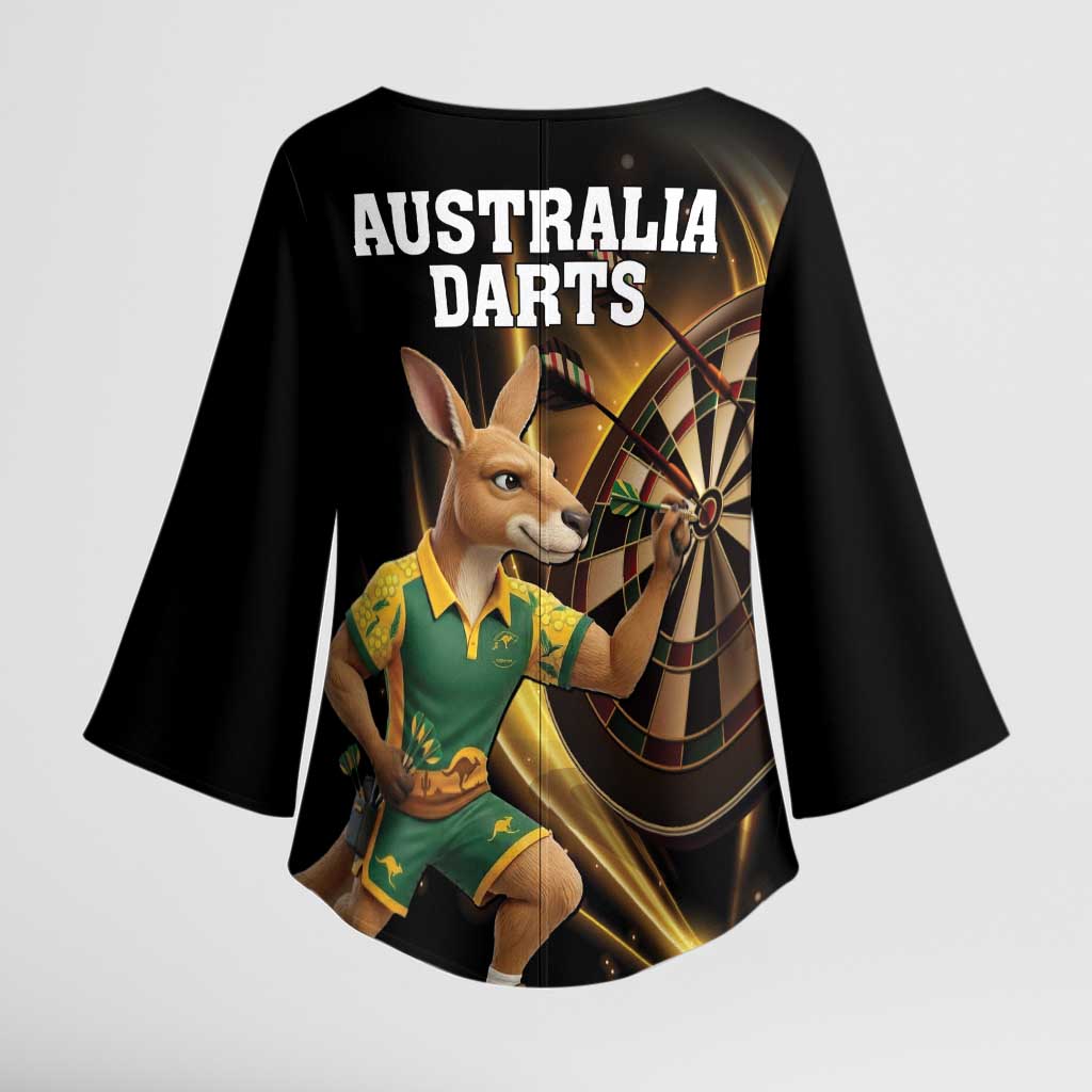 Australia Kangaroo Mascot Darts Kimono Sleeve Blouse Black Edition