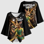 Australia Kangaroo Mascot Darts Kimono Sleeve Blouse Black Edition