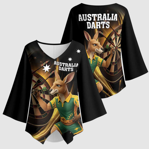 Australia Kangaroo Mascot Darts Kimono Sleeve Blouse Black Edition