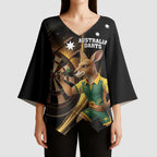 Australia Kangaroo Mascot Darts Kimono Sleeve Blouse Black Edition