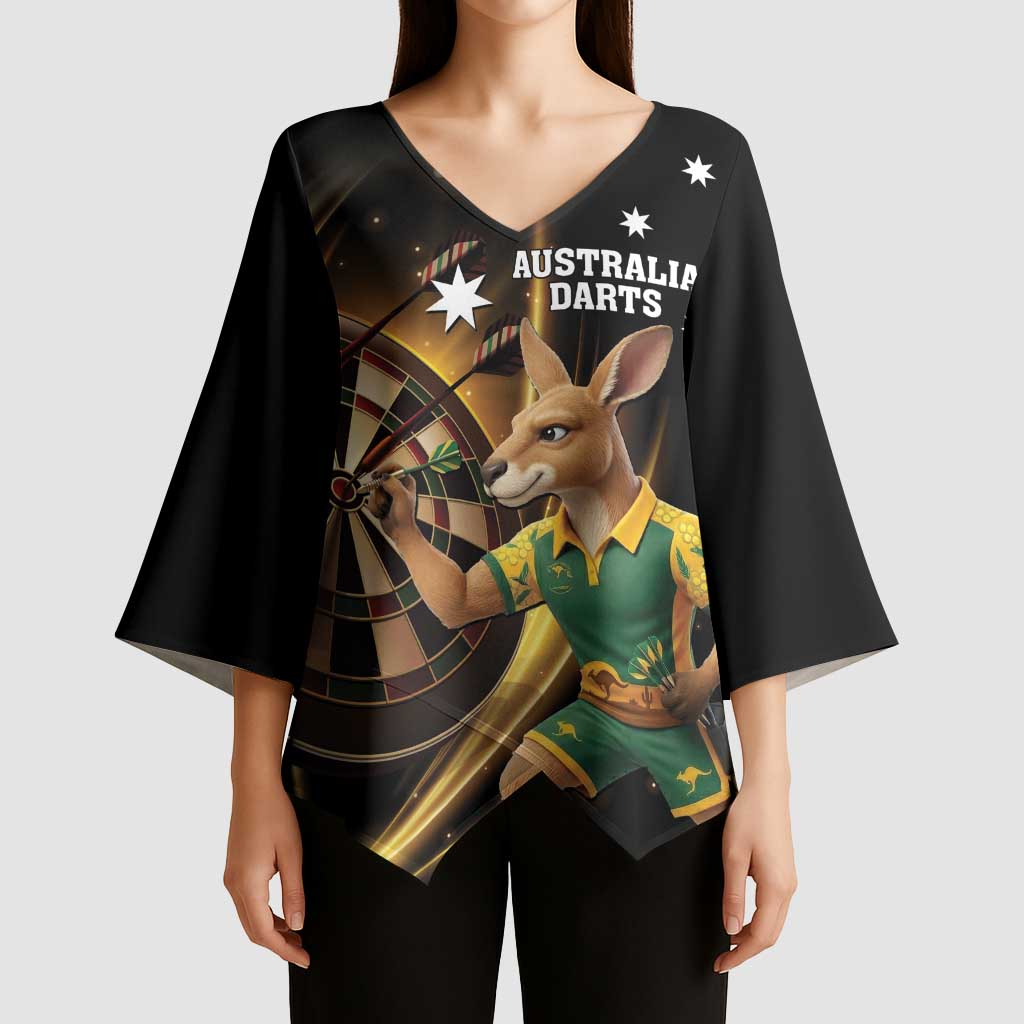 Australia Kangaroo Mascot Darts Kimono Sleeve Blouse Black Edition