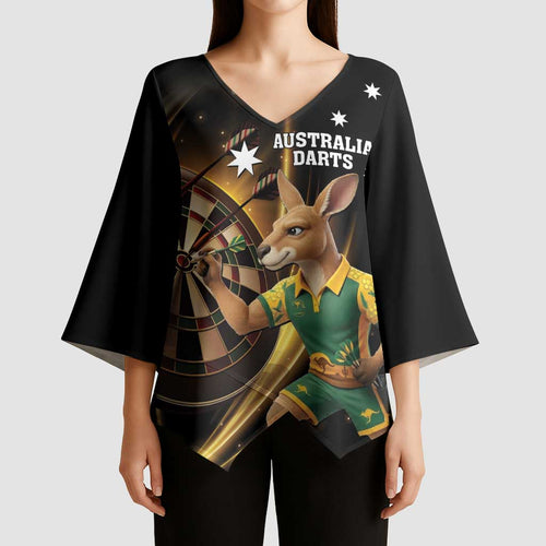 Australia Kangaroo Mascot Darts Kimono Sleeve Blouse Black Edition