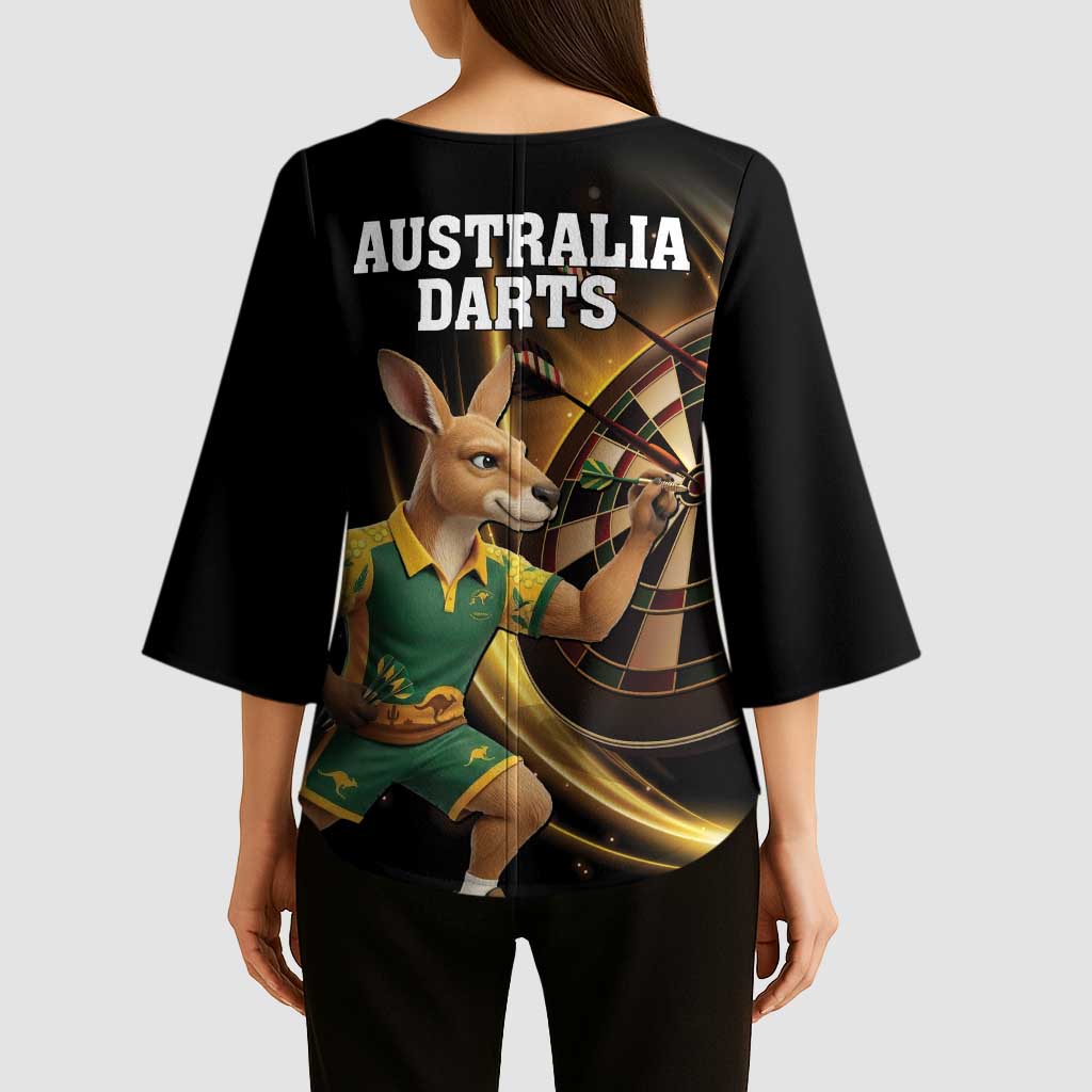 Australia Kangaroo Mascot Darts Kimono Sleeve Blouse Black Edition