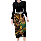 Australia Kangaroo Mascot Darts Long Sleeve Bodycon Dress Black Edition