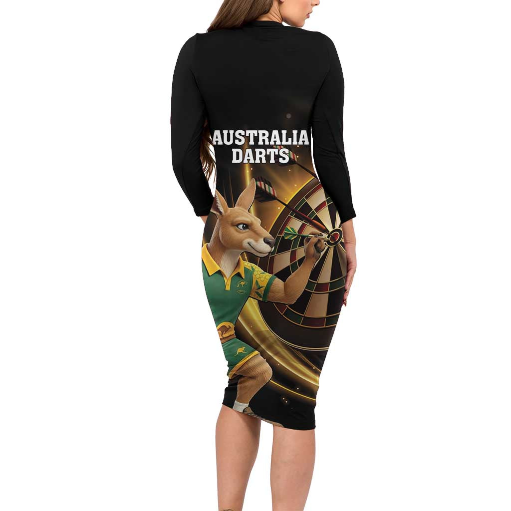 Australia Kangaroo Mascot Darts Long Sleeve Bodycon Dress Black Edition