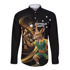 Australia Kangaroo Mascot Darts Long Sleeve Button Shirt Black Edition