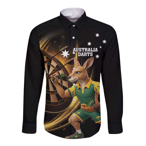 Australia Kangaroo Mascot Darts Long Sleeve Button Shirt Black Edition
