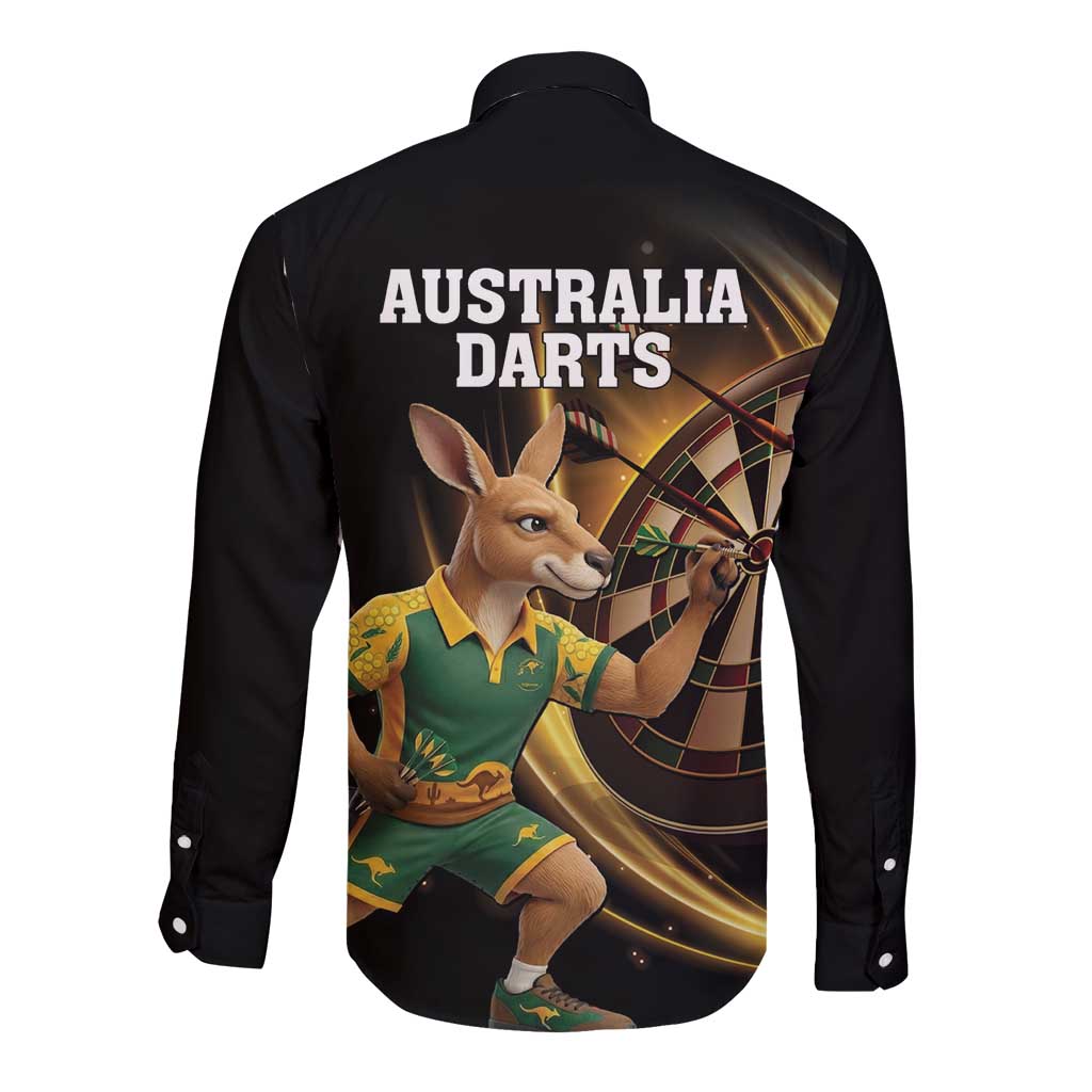 Australia Kangaroo Mascot Darts Long Sleeve Button Shirt Black Edition