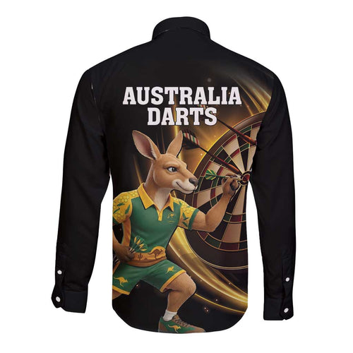 Australia Kangaroo Mascot Darts Long Sleeve Button Shirt Black Edition
