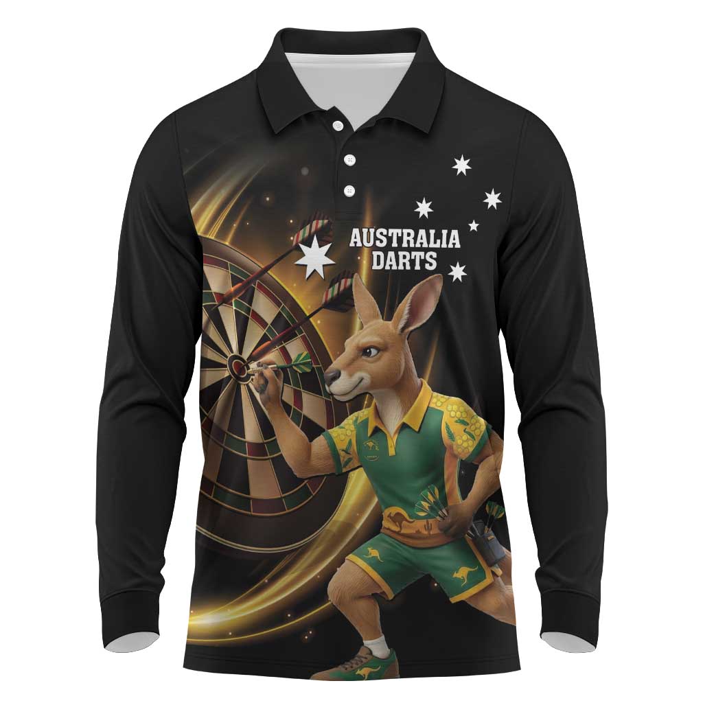 Australia Kangaroo Mascot Darts Long Sleeve Polo Shirt Black Edition