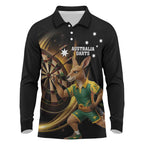 Australia Kangaroo Mascot Darts Long Sleeve Polo Shirt Black Edition