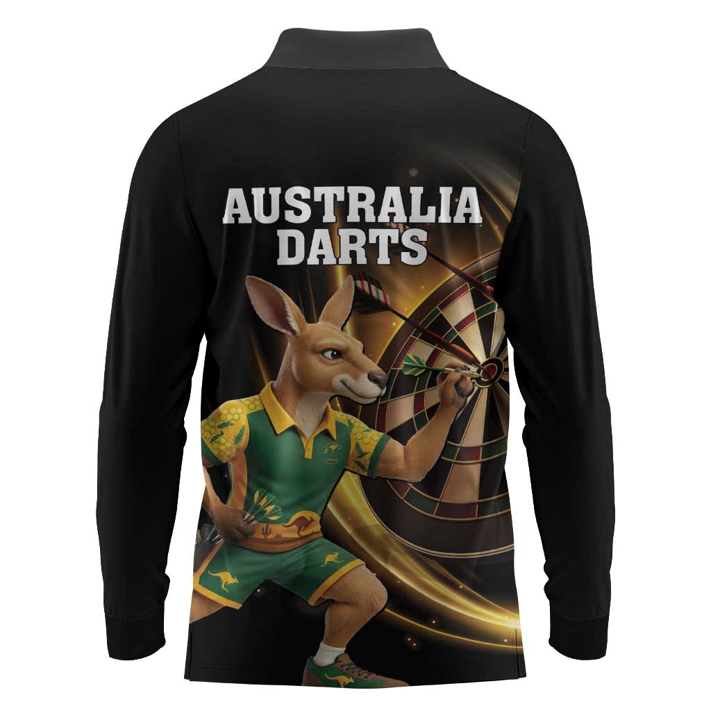 Australia Kangaroo Mascot Darts Long Sleeve Polo Shirt Black Edition