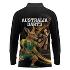Australia Kangaroo Mascot Darts Long Sleeve Polo Shirt Black Edition