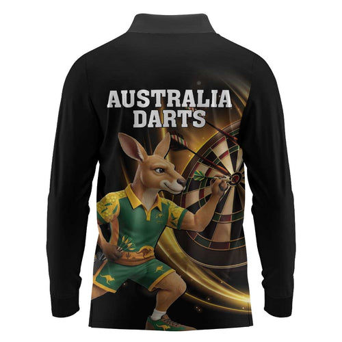 Australia Kangaroo Mascot Darts Long Sleeve Polo Shirt Black Edition