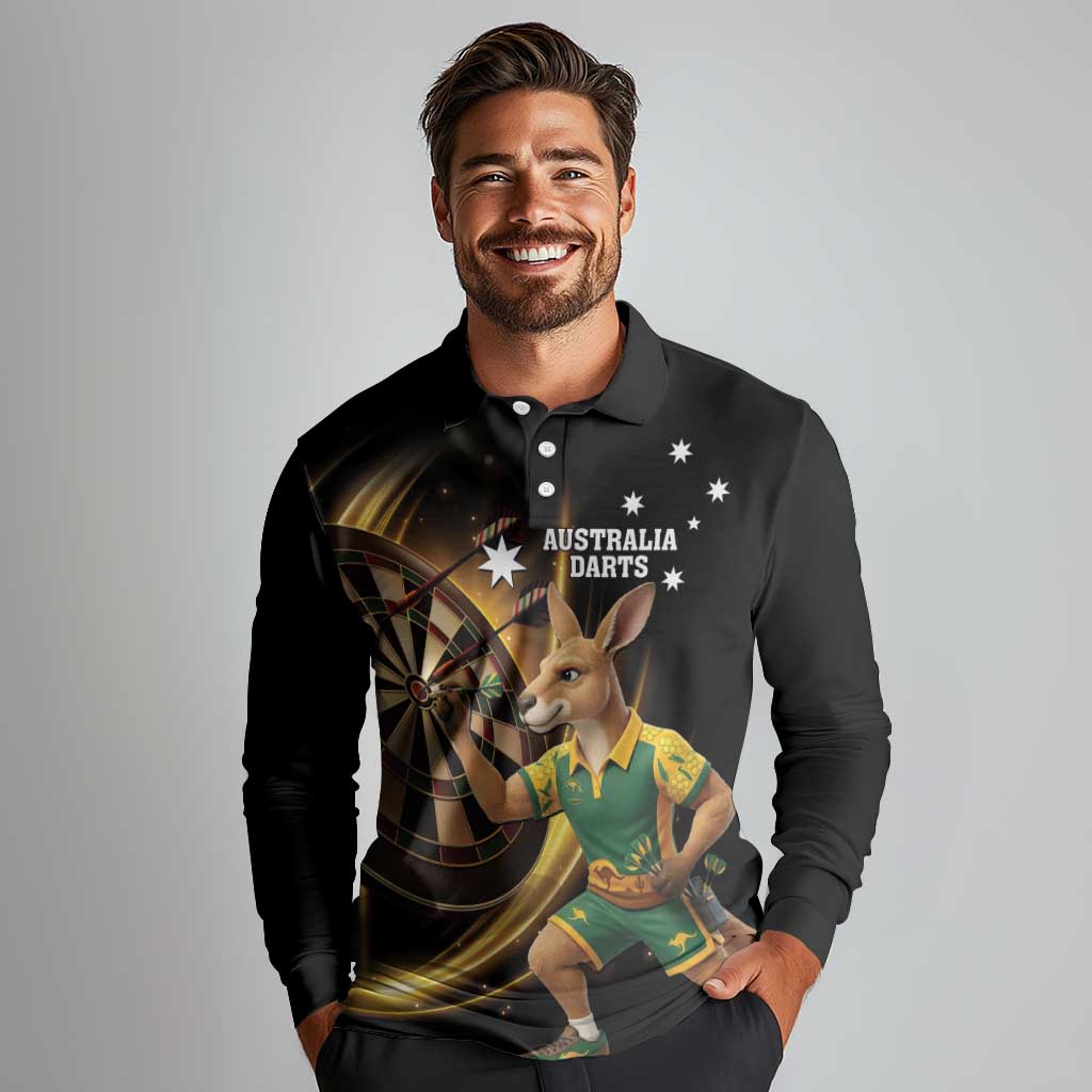 Australia Kangaroo Mascot Darts Long Sleeve Polo Shirt Black Edition