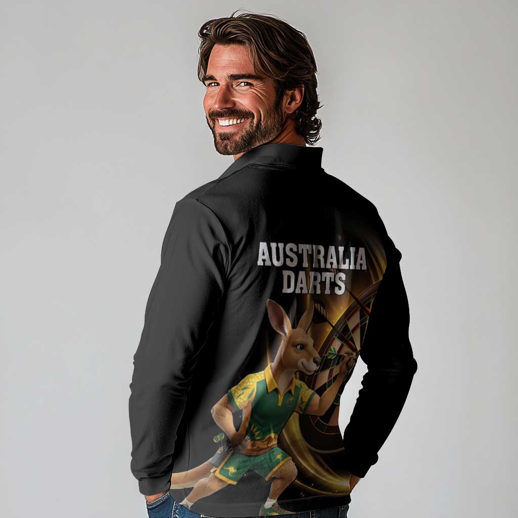 Australia Kangaroo Mascot Darts Long Sleeve Polo Shirt Black Edition