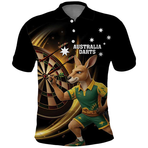 Australia Kangaroo Mascot Darts Polo Shirt Black Edition