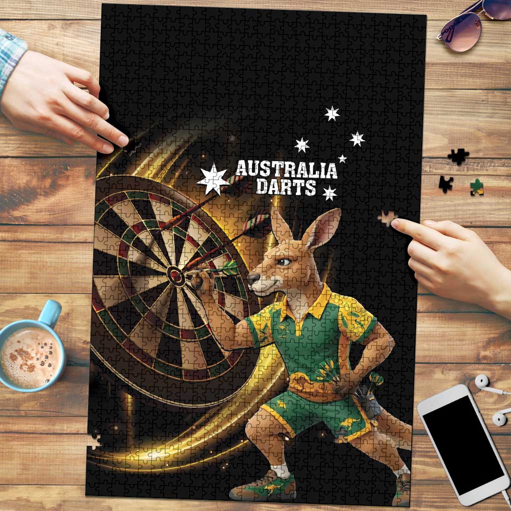 Australia Kangaroo Mascot Darts Puzzle Black Edition