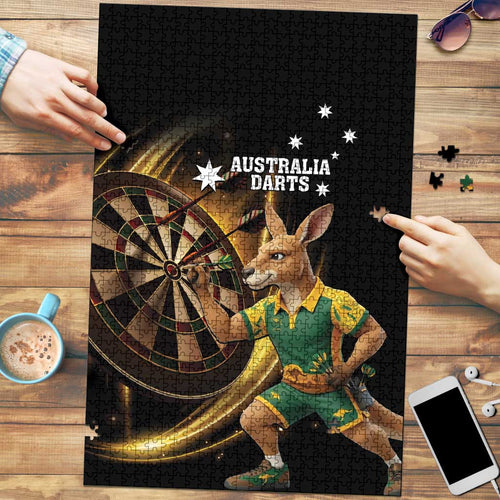 Australia Kangaroo Mascot Darts Puzzle Black Edition