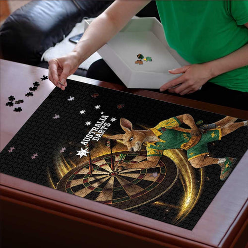 Australia Kangaroo Mascot Darts Puzzle Black Edition